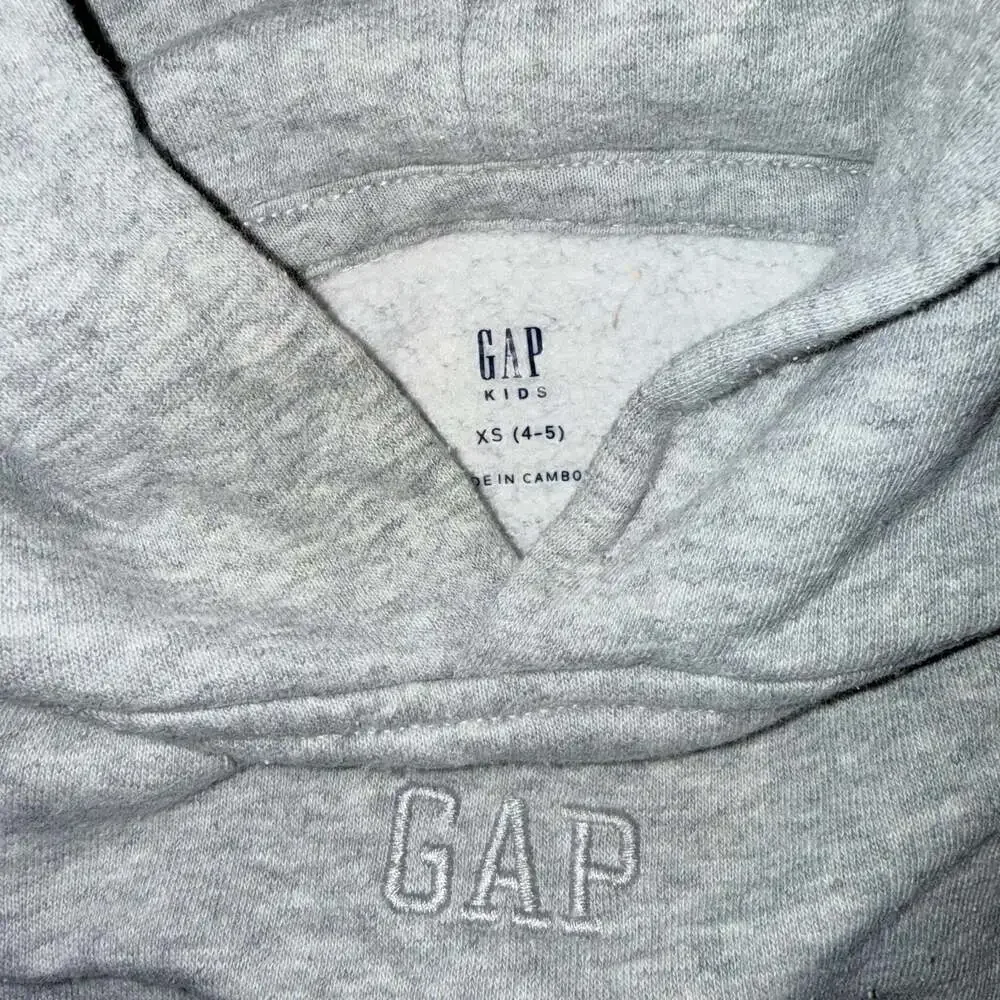 Gap Kids Grey Embroidered Logo Pullover Hoodie Sweatshirt Size XS 4-5